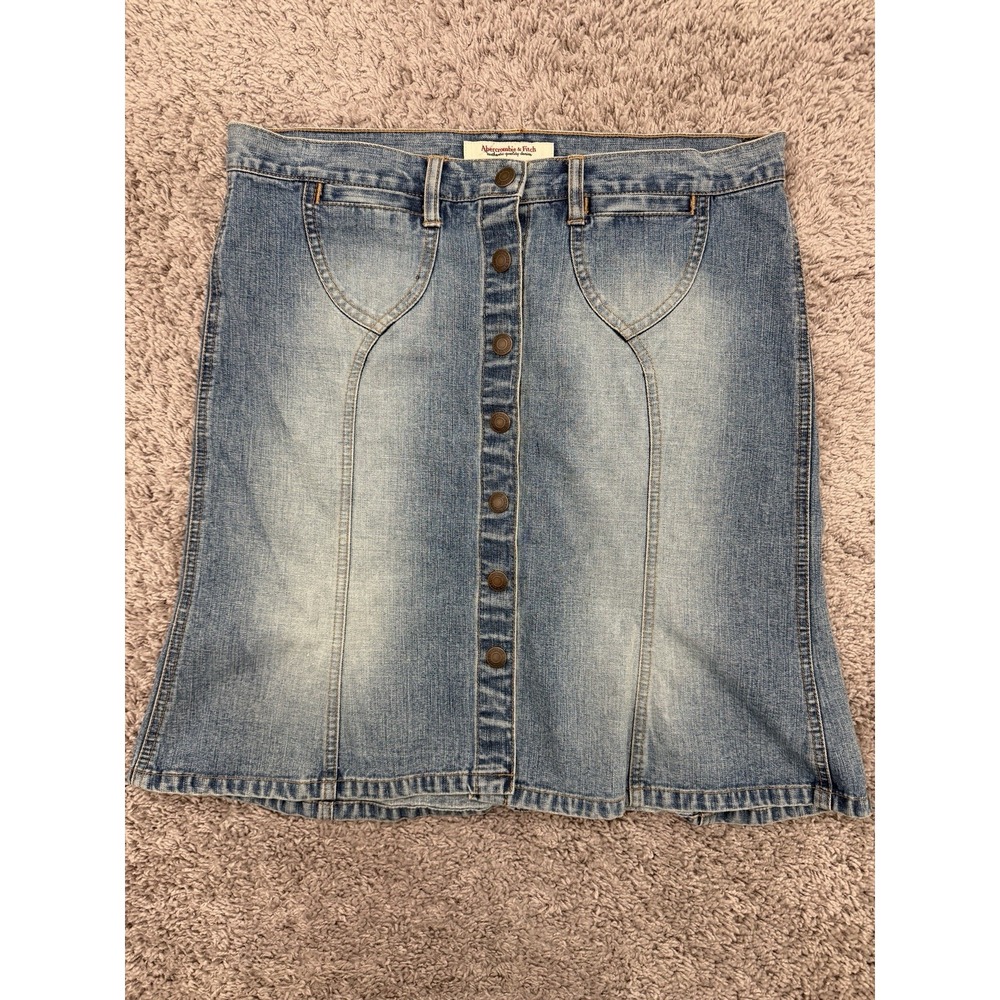 Women's Abercrombie & Fitch Y2K Denim Skirt Snap Button Front Size 8